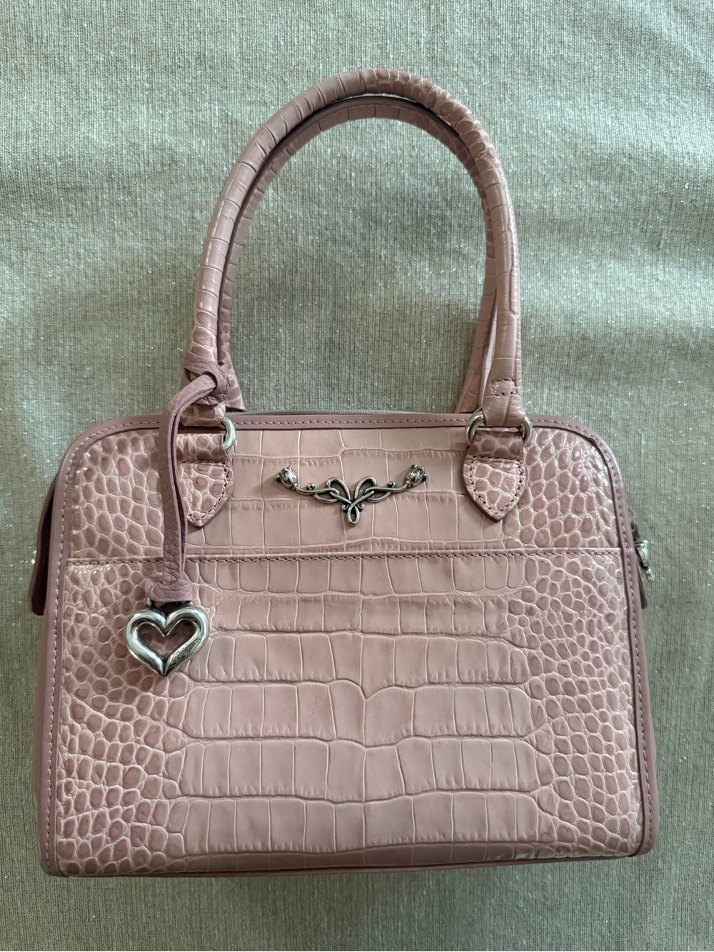 Women's Blush Pink Croc-Embossed Satchel Bag